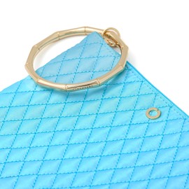 Oventure Bracelet Pouch – Peacock Blue Quilted Clutch Bag with Bamboo Bangle Zip, Stylish Wristlet for Women, Lightweight & Spacious Accessory