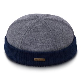 Sterkowski Navy Watch | 100% Wool Beanie for Men and Women | Docker Cap Work Outdoor Short Trawler Handmade Warm Longshoremen Sailor Mariner Brimless Fisherman Skully Winter Gray/Navy Blue 57 cm