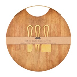Mud Pie Magnetic Wood Set, board 13" dia | utensils 5 1/4", BROWN