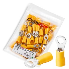 Chanzon Yellow Ring Terminals - #10 M5 - UL Listed Insulated PVC Eyelet Wire Connector 12-10AWG Gauge Electrical Crimp Connector for Boat Truck Stereo Car(50pcs)