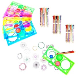 JZK 20 x Spirograph Ruler Drawing Set, 10 x Geometric Rulers + 10 x Multicoloured Ballpoint Pens for Children's Birthday Party Gift Party Bags