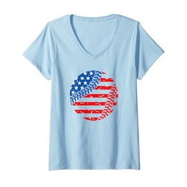 Womens Baseball American Flag Distressed USA Stars and Stripes V-Neck T-Shirt