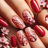 TBRZTR Flower Press on Nails Medium Red False Nails Spring