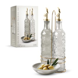 COOK WITH COLOR Glass Olive Oil Bottle Dispenser - 2 Pack- 17oz Oil and Vinegar Cruet - Olive Oil Carafe Decanter for Kitchen