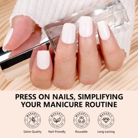 Makartt Press On Nails Kit: Press on Nails Short 6 Styles, 144pcs Glue On Nails for Women Coffin Short Nail Tips Natural Fit with Nail Glue Nail Adhesive Tabs Nail File Manicure for Home Salon