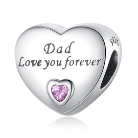 Amuefer 925 Sterling Silver Heart Charm Forever Love For Dad Fit Women Blacelet Necklace