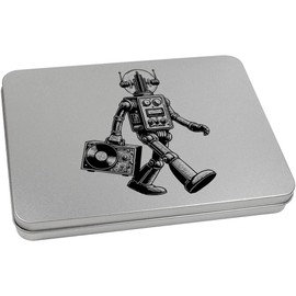 Azeeda 220mm 'Robot with Record Deck' Metal Hinged Tin/Storage Box (TT00234192)
