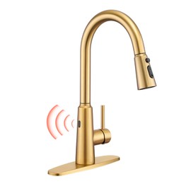 Tohlar Gold Touchless Kitchen Sink Faucet, Smart Bar Faucets with Pull Down Sprayer, 1 or 3 Hole Design Single Handle 304 Stainless Steel Motion Sensor Faucets for Kitchen Bar Sink RV