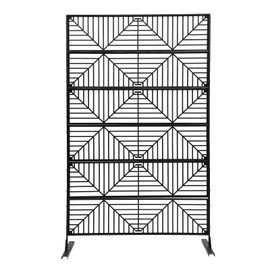 Patio Privacy Screen with Stand, 71" H x 44.5" W Stripe Pattern Metal Outdoor Privacy Screens and Panels, Decorative Privacy Fence Screen Fence Panels with Stand for Balcony Patio, Black