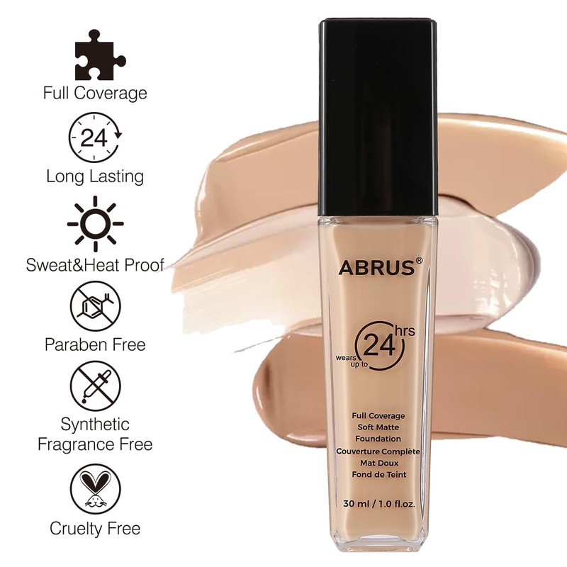 ABRUS Foundation Makeup - Flawless Matte Liquid Foundation for Full