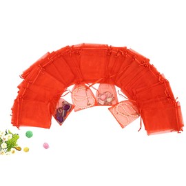 Wuligirl 100pcs Sheer Organza Bag 4X6 with Drawstring Jewelry Pouches Bags for Party Wedding Favor Candy Seashell Gift Bags (Bright Red)