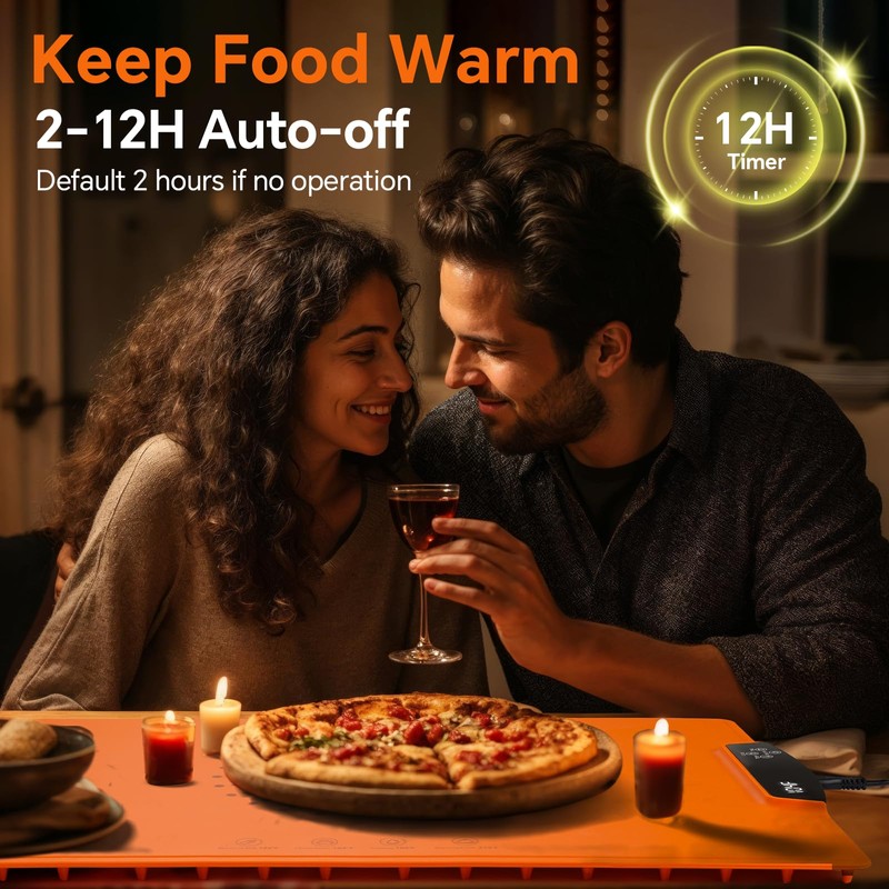Food Warming Mat, Large Electric Warming Tray with 7 Temperature