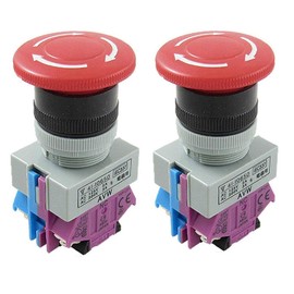 Nxtop 2PCS 600V 10A Red Mushroom Emergency Stop Push Button Switch 22mm NO NC