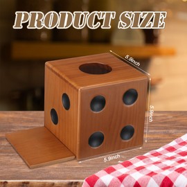 Honeydak Brown Wooden Dice Tissue Box Cover 5.9 x 5.9 x 5.9 Inches Christmas Decorative Wooden Cube Facial Tissue Cover for Living Room, Dinner Table, Bathroom, Office