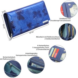 Jennifer Jones - Leather Women's Purse Butterfly Design Large Purse Fashionable Patent Leather RFID Protection, blue