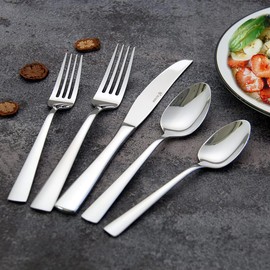 HISSF Silverware set, Stainless Steel Flatware Set for 8, 40-piece Cutlery Set, Forks Knives and Spoons Set, Silver