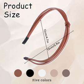 5 Pcs Thin Leather Headbands, Soft Non Slip Knotted Hairband Head Bands Comfortable Skinny Headbands Simple Hairbands Hair Hoop Solid Color for Women Girls (5 Colors)