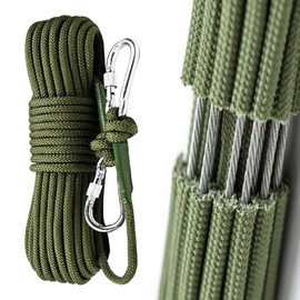 Climbing Rope Built in Steel Wire Static Rock Climbing Rope for Escape Rope Ice Climbing Equipment Fire Rescue Parachute(32 ft)