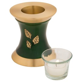 Strong Tree Tealight Cremation Urn for Ashes, Brass Memorial Candle Urn, Green Urn, Extra Small Sized Cremation Urn, 5.5 Inches High