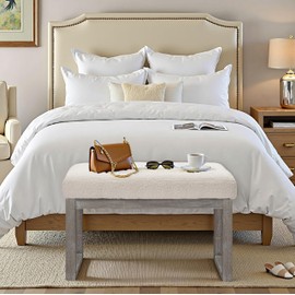 CangLong 27" Wide Rectangle Ottoman Bench, Velvet Look Footrest for Living Room, Bedroom & Hallway, White