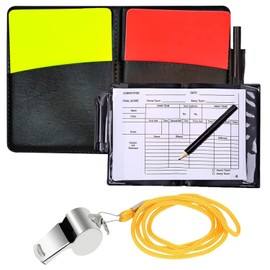 AONAT Referee Card Set - Sports Referee Kit Coach Metal Whistle Red Yellow Cards, Score Book with Pencil, Referee Equipment for Football Match.