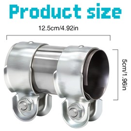 SKJJM Double Bolt Exhaust Clamp 50mm, Stainless Steel Exhaust Sleeve Adjustable Exhaust Pipe Connector Muffler Tube Coupler Exhausted Repair Fit Most Models (50mm X 125mm)