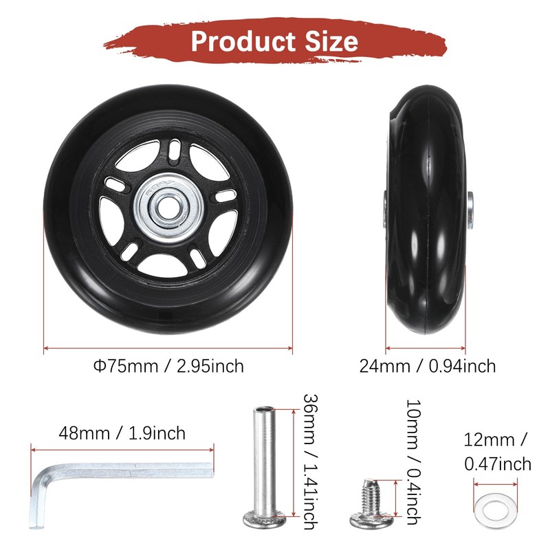 Luggage Suitcase Replacement Wheels [2pcs] - 75 x 24 mm