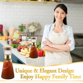 DUJUST Ribbed Black Glass Carafe with Golden Lid (44oz), Elegant Water Carafe with Gold Decoration, Crystal Glass Carafe, with Thickened Bottom, for Juice, Milk, Tea, Food-Grade Silicone, Leak-proof