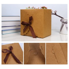 Wei Long 15pcs Small Gift Boxes Recycled Paper Favor Boxes with Ribbons,3.5x3.5x2.3 Inches Decorative Gift Boxes with Lids for Birthday,Wedding,Party,Chocolate (S,Brown)
