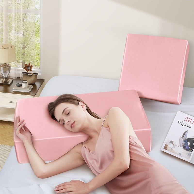 VACVELT Satin Cube Pillow Case for Side Sleepers, Pink Satin