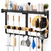Flysoon Broom Holder Wall Mount With Built-In Guardrail Shelf, Cleaning