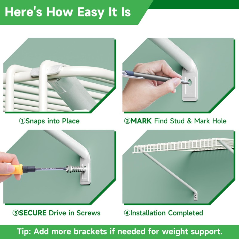12 Inch Wire Shelving Support Bracket, 6 Pack Metal Closet