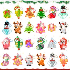 Yozexin 24Pcs Christmas Party Bag Fillers for Kids: Pop Fidget Toys Gifts, with 24 Christmas Cards and 24P Stocking Stuffers Keyrings,Christmas Eve Box Fillers Kids' Party Favours