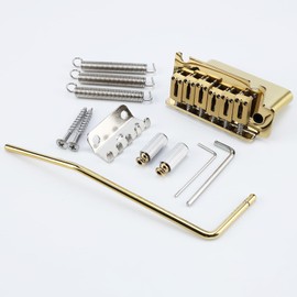 OVSAL 10.5mm Electric Guitar Bridge Vacuum Gold 2 Point tremolo bridge Brass Block Stainless Steel Saddles Plate Electric Guitar Bridge 6 String Start Stratocaster