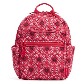 Vera Bradley Women's Small Backpack Bookbag, Imperial Hearts Red-Recycled Cotton, One Size