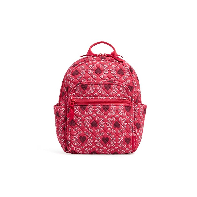 Vera Bradley Women's Small Backpack Bookbag, Imperial Hearts Red-Recycled Cotton,