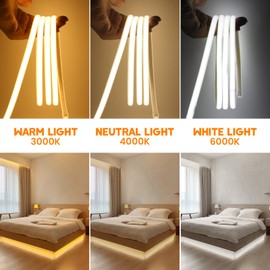 Wisada COB Neon LED Strip, AC220-240V 288LEDs/m Super Bright Flexible FCOB LED Strip Light (Cut Every 50 cm), COB LED Strip with Power Cable for Christmas, Party, Home, DIY Decoration (Warm White, 4