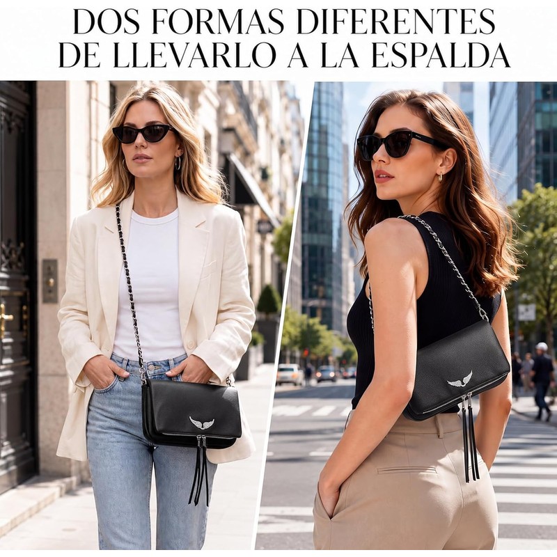 Bolso bandolera de piel para mujer, Bolso cruzado para mujer