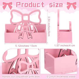 Weysat 2 Pcs Pink Bow Wooden Business Card Holders for Desk Coquettish Preppy Business Card Display Stands Postcard Organizer Holder for Women Office Reception Event Conference Room Desktop