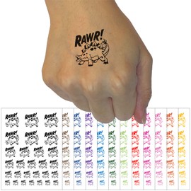 Stegosaurus Rawr Roar Dinosaur Temporary Tattoo Water Resistant Fake Body Art Set Collection - Light Green (One Sheet)