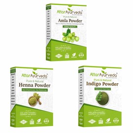 Attar Ayurveda Henna Leaves Powder, Indigo Leaves powder and Amla Powder Combo (650 Grams)