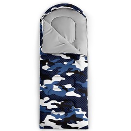 BSNTHO Blue Camouflage Printed Camping Sleeping Bag,3 Season Warm & Cool Weather,Lightweight,Waterproof Sleeping Bag for Adults & Kids,Traveling,and Outdoors,Camping Gear Equipment,31x90inch