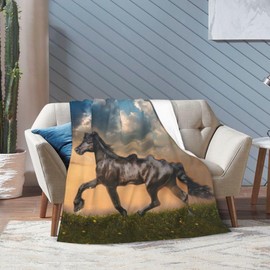 Horse Blanket Galloping Running Horse Soft Decorative Flannel Throw Blanket Lightweight Cozy Fuzzy Blanket for Couch, Bed and Chair-60''x50''