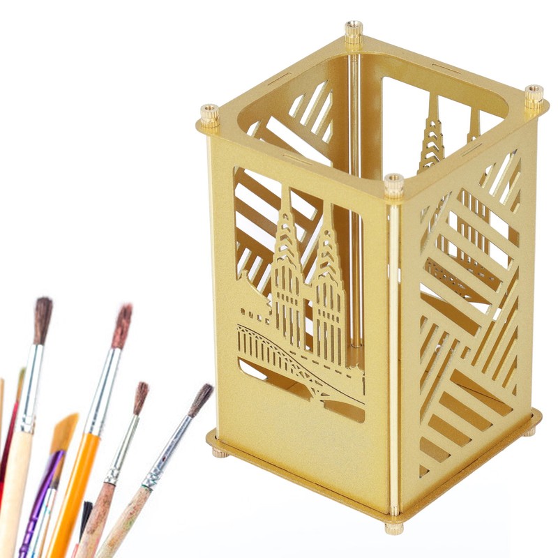 Metal Pen Holder Multifunctional Easy Assembly Glossy Golden Surface Plating