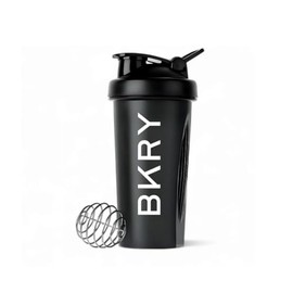 Bvkhary Protein Shaker Bottle with Wire Whisk - BKRY Blender & Mixer with Carry Handle and Measurement Markings - Perfect for Protein Shakes & Supplements. 600ml (BLACK)