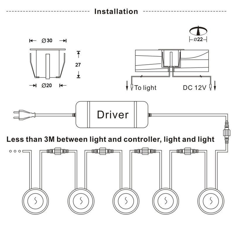 10PCS 32mm Outdoor Waterproof LED Deck Light Kit Landscape Recessed