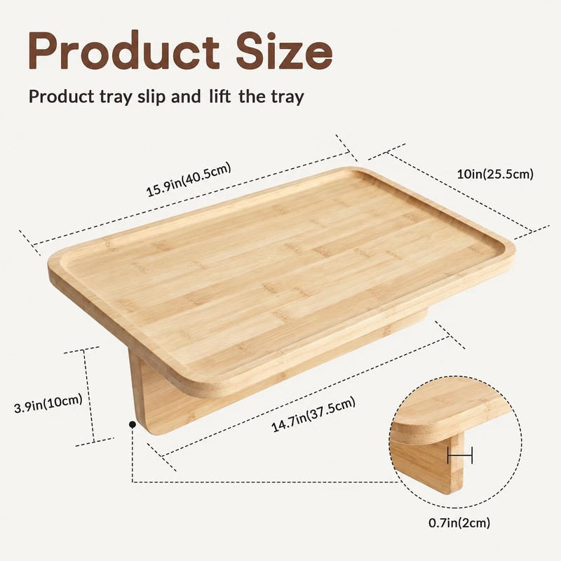 Solid Pine Wood Couch Tray, 8"x12" Sofa Tray with Foldable