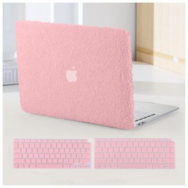 BYCeKe Compatible with MacBook Pro 13 inch Case M2 2024 2023 2022-2016 A2338 M1 A2251 A2289 A2159 A1989 A1708 A1706, Soft Fluffy Fuzzy Plush Faux Fur Leather Hard Shell Case & Keyboard Cover, Pink