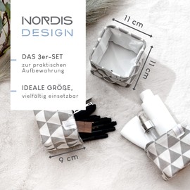 NORDIS DESIGN Small Storage Baskets Set of 3 (11 x 11 x 9 cm), Storage Basket Small as Storage Box, Bathroom, Organiser, Changing Table & Storage Basket, Kitchen/Storage Box, Light Fabric