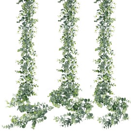 Sggvecsy Artificial Eucalyptus Garland 3 Pack Fake Eucalyptus Greenery Garland Faux Hanging Plants Artificial Vines, 6 Feet/Strand for Wedding Backdrop Arch Wall Table Party Outdoor Festival Decor